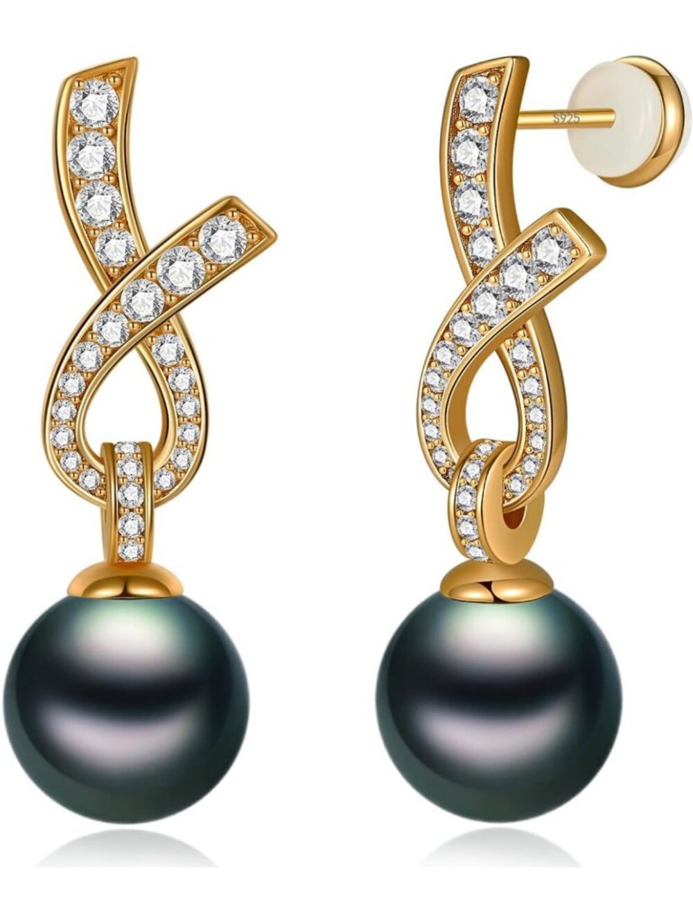 Elegant Sterling Silver Infinity Pearl Earrings with Cubic Zirconia - Gift Boxed